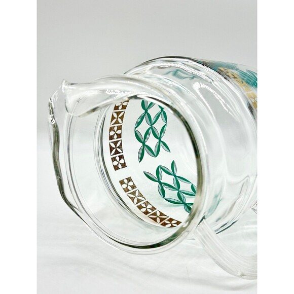 Vintage MCM Federal glass juice carafe jug pitcher gold trim teal green design - Picture 6 of 9